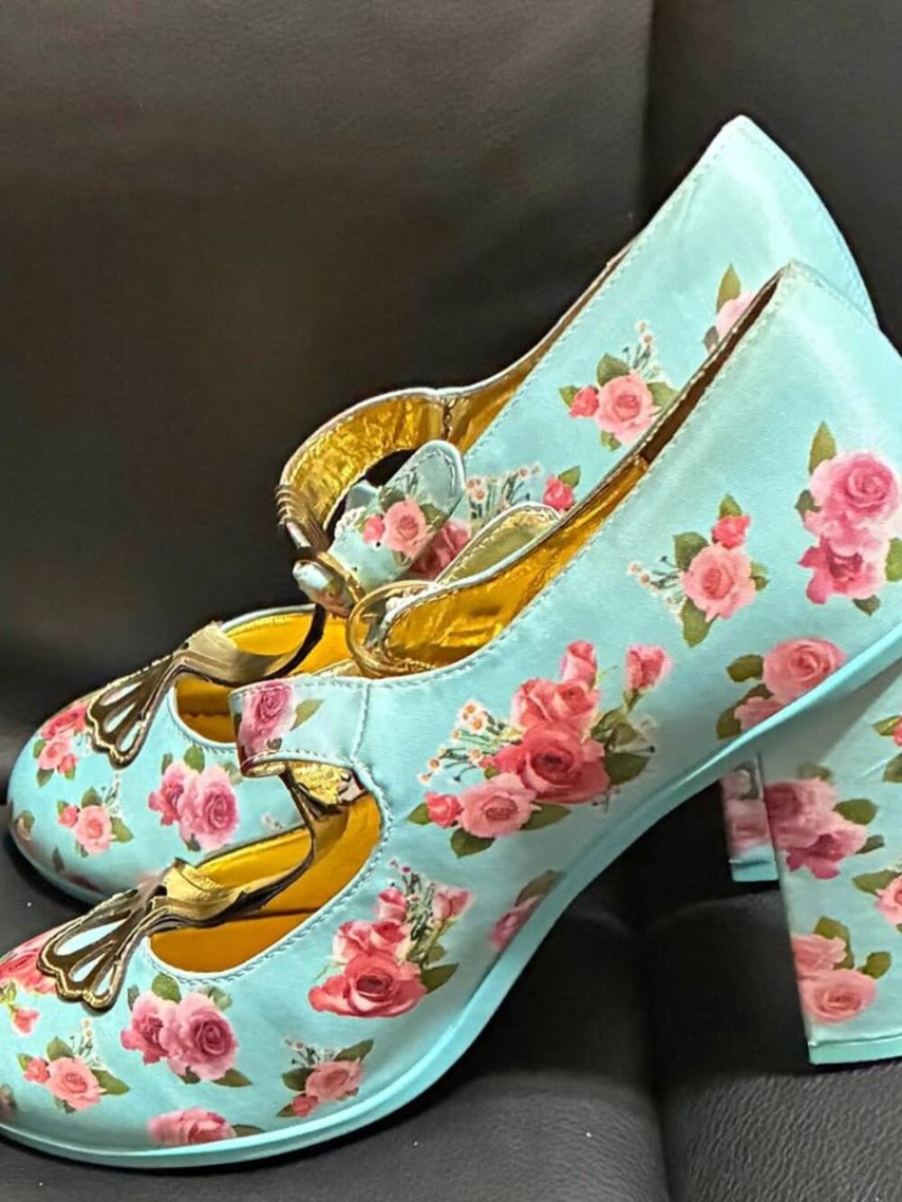 Rare Vintage Hot Chocolate Design Mary Jane Pumps High Block Heel Floral